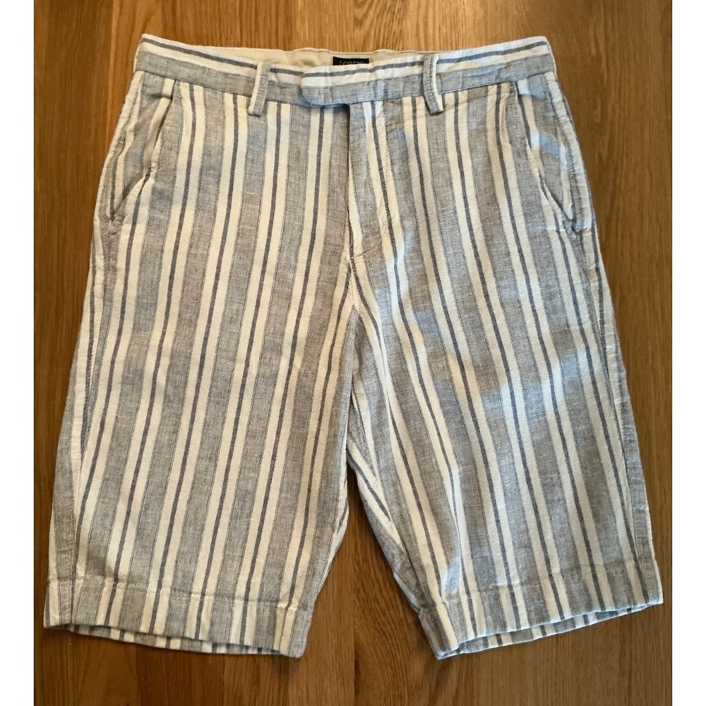 J Crew Rivington Linen Blend Shorts Mens 29‎ Gray White Striped 11" Inseam